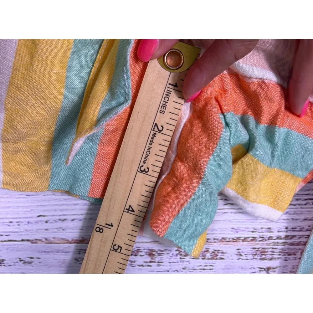 LOFT Shorts Women Small Multi-Color Striped Linen Blend Paperbag Waist 4